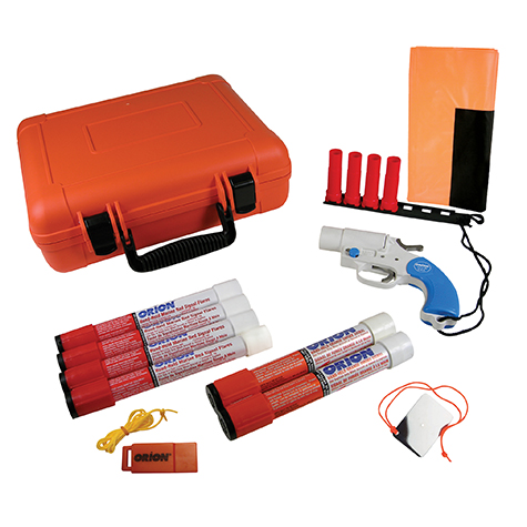 Various pyrotechnic flares and storage container