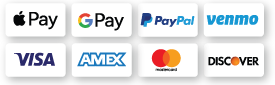 payment methods - Apple Pay | Google Pay | PayPal | Venmo | Visa | Discover | American Express | Mastercard