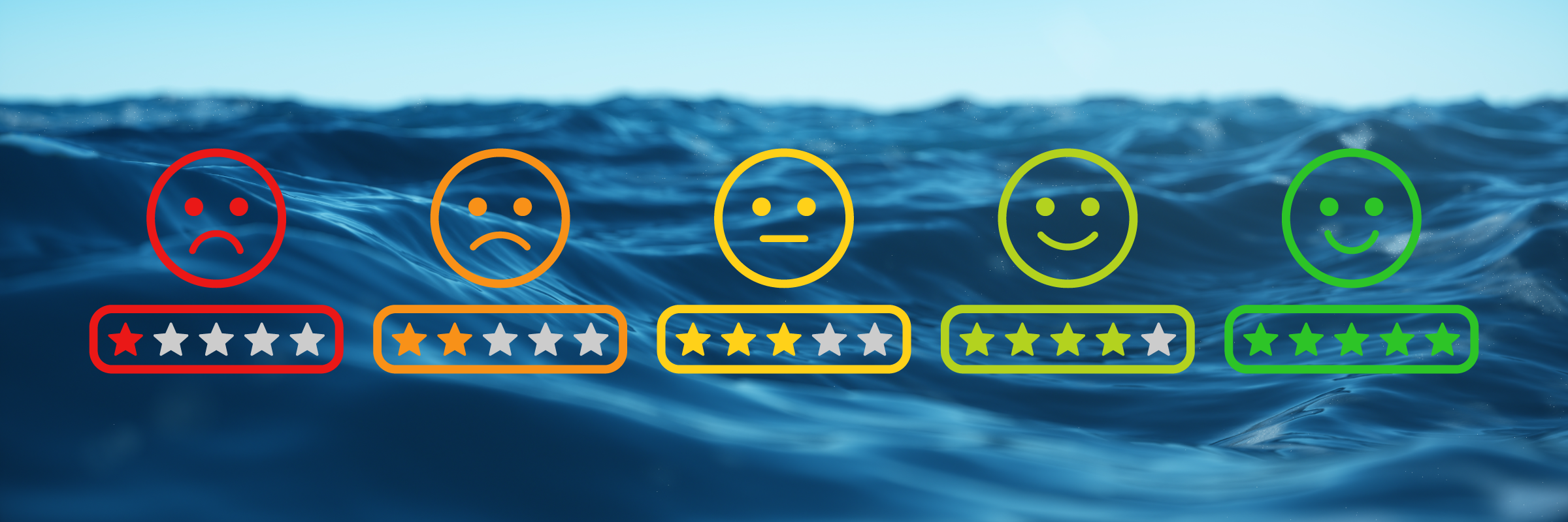 Rating icons with blue ocean background